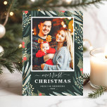 Cartão De Festividades Winter Greenery Mistletoe Merriest Foto de Natal<br><div class="desc">Enviando suas saudações da temporada com o "Winter Greenery Mistletoe Merriest Christmas Holiday Card". (1) Para mais personalização, clique no link "personalizar mais" e use nossa ferramenta design para modificar esse modelo. (2) Se você prefere papéis mais espessos / Término da matéria, talvez considere escolher o Tipo de papel correspondente....</div>