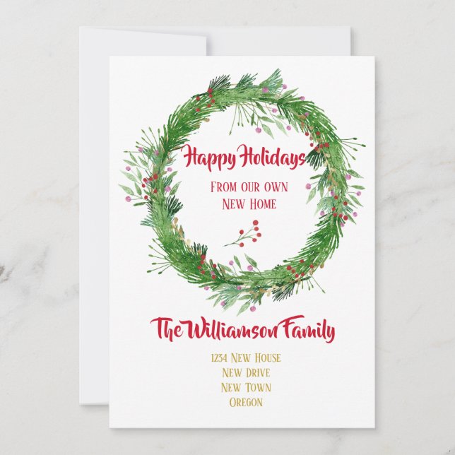 Cartão De Festividades Winter Greenery New Home Happy Holidays (Frente)