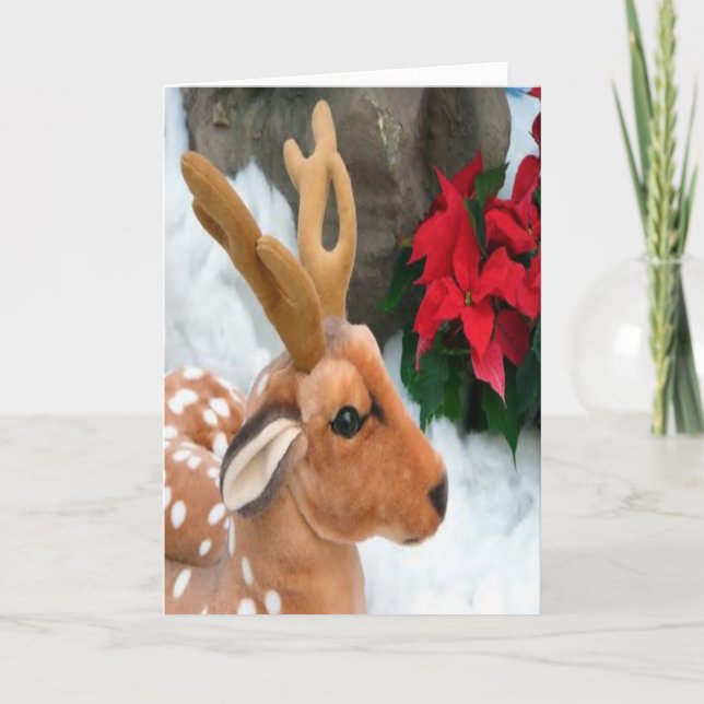 Cartão De Festividades Winter Holiday Card:  "Snow, Deer" (Frente)