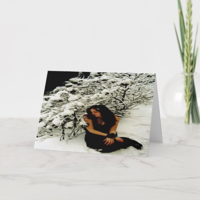 Cartão De Festividades Winter Holiday Card: "Snow Tree with Girl" (Frente)