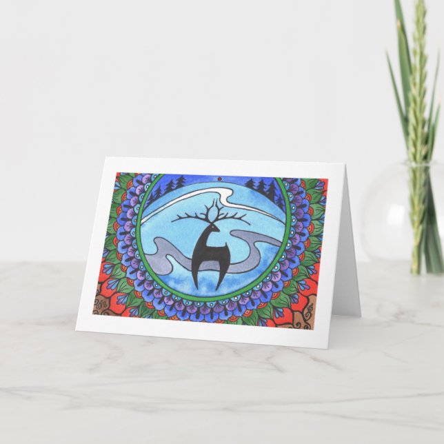 Cartão De Festividades Winter holiday/christmas card, "Deer Mandala" (Frente)