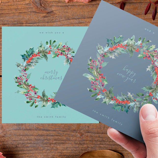 Cartão De Festividades Winter Ice Blue Wreath Christmas | New Year (Criador carregado)