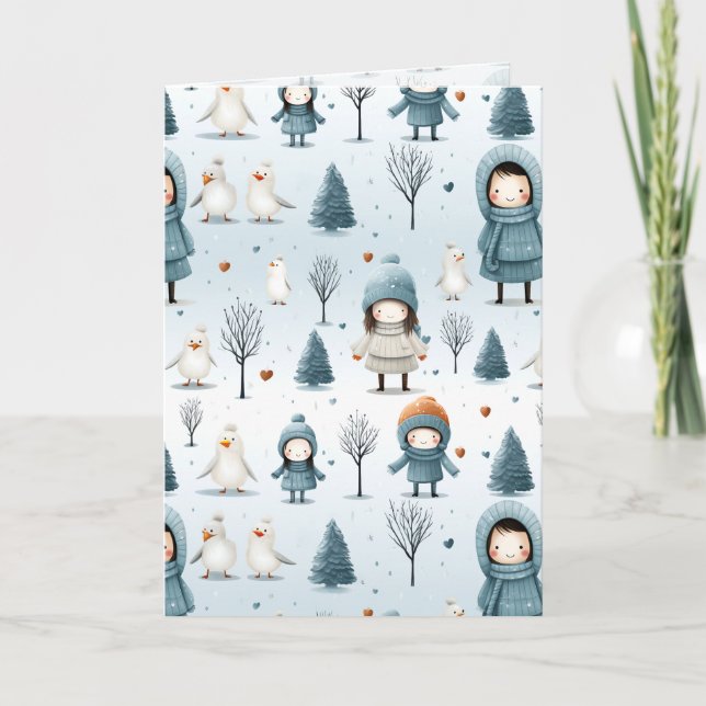 Cartão De Festividades Winter Kids Playing (Frente)