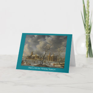 Cartão De Festividades Winter Landscape with Skaters On Frozen Lake card