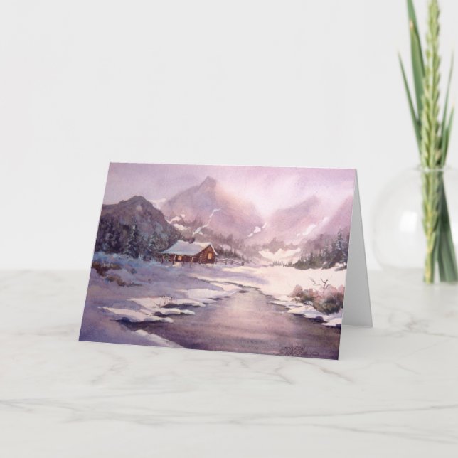 Cartão De Festividades WINTER LOG CABIN by SHARON SHARPE (Frente)