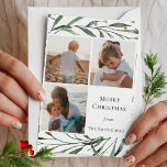 Cartão De Festividades Winter Nature | Dourada Folhagem Verde Confetti<br><div class="desc">Envie desejos e saudações de férias a amigos, colegas e familiares em cartões de natal simples, chic, elegantes e modernos de colagem fotográfica, festivos, do estilo natural de cores dobradas! Um belo quadro de folhas de cor d'água verde macia pintadas, cercadas por flocos de confete de ouro na frente. O...</div>