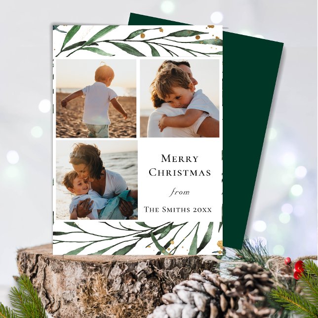 Cartão De Festividades Winter Nature | Folhagem Dourada de Aquarela (Criador carregado)