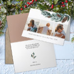 Cartão De Festividades Winter Nature | Watercolor Pine Cone Spruce Branch<br><div class="desc">Send holiday greetings to friends, colleagues and family in simple, chic, elegant and modern 3 photo collage design festive, natural nature color style cards! A beautiful frame of soft green painted watercolor pine tree leaves on top of your 3 photo collage, featuring pretty brown pine cones in front. The bottom...</div>