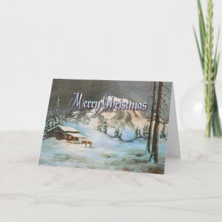 Cartão De Festividades WINTER NIGHT LOG CABIN por SHARON SHARPE