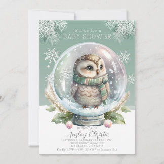 Cartão De Festividades Winter Owl Baby Shower Invitation Boy or Girl Snow