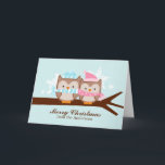 Cartão De Festividades Winter Owls Christmas Cards<br><div class="desc">Customizable Christmas cards featuring a couple of owls perched on a branch and snowflakes on a blue background.
 Goodness & Fun</div>