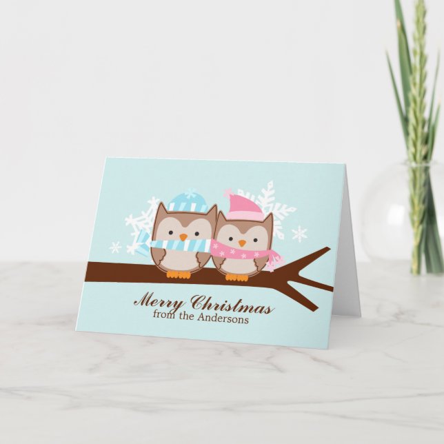 Cartão De Festividades Winter Owls Christmas Cards (Frente)