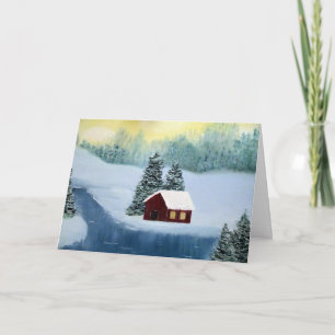 Cartão De Festividades Winter Peace Cabin Frozen River Landscape Scene