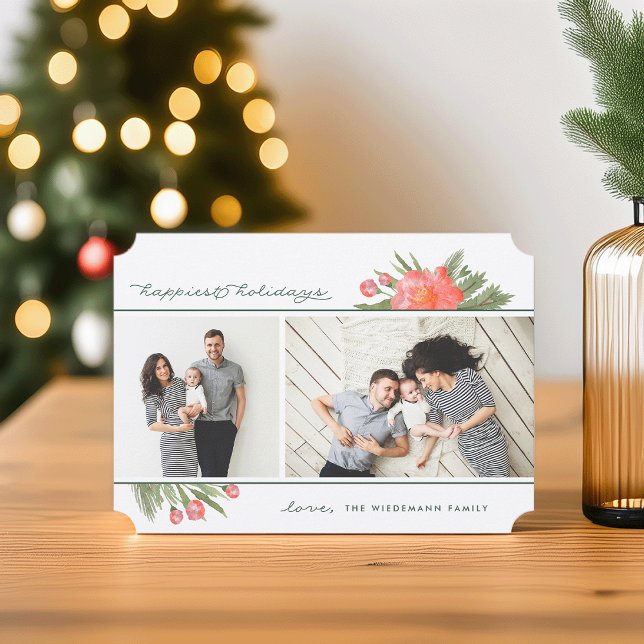 Cartão De Festividades Winter Peony | Duas Férias de Foto (Criador carregado)