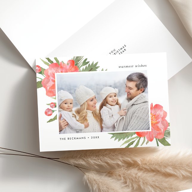 Cartão De Festividades Winter Peony | Foto de Feriado dobrada (Criador carregado)