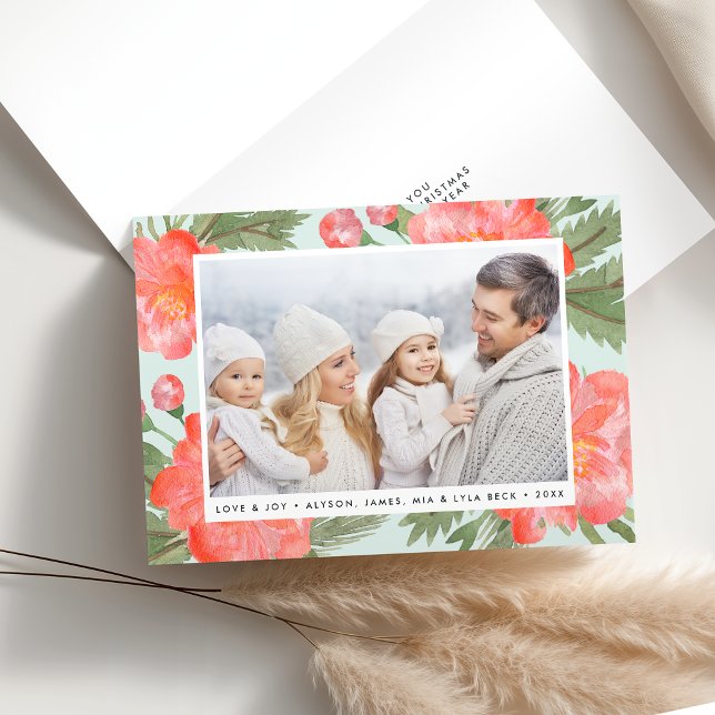 Cartão De Festividades Winter Peony | Foto de Feriado dobrada (Criador carregado)