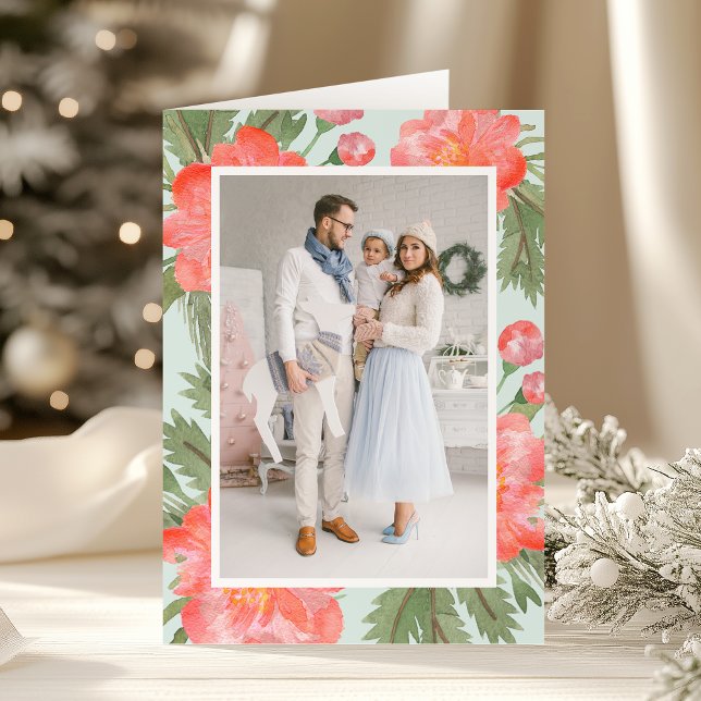 Cartão De Festividades Winter Peony | Foto de Feriado dobrada (Criador carregado)