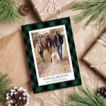 Cartão De Festividades Winter Plaid | Holiday Photo Card<br><div class="desc">Send holiday greetings to friends and family with our rustic elegant photo cards featuring a wintry hunter green and black buffalo plaid pattern framing your favorite vertical photo. Personalize with two lines of custom text; shown with "Merriest Christmas, " your name(s) and the year.</div>