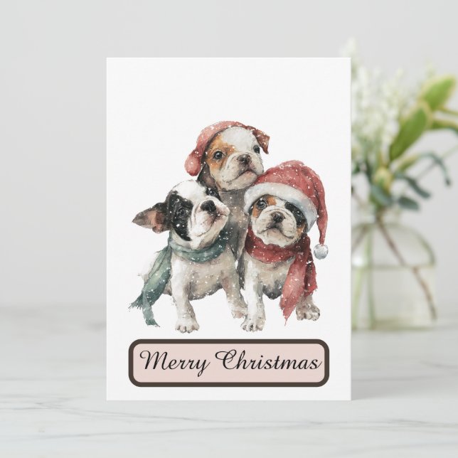 Cartão De Festividades Winter Puppies Christmas Card Festive Greeting (Em pé/Frente)