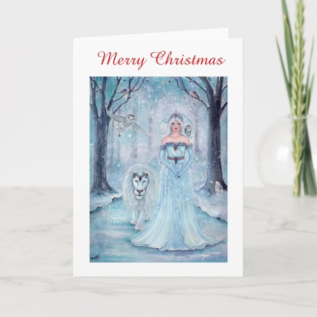 Cartão De Festividades Winter queen and lion christmas cards by Renee (Frente)