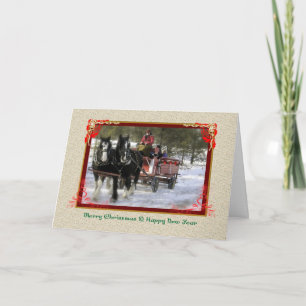 Cartão De Festividades Winter Sleigh Ride, Merry Christmas, Happy New Yea