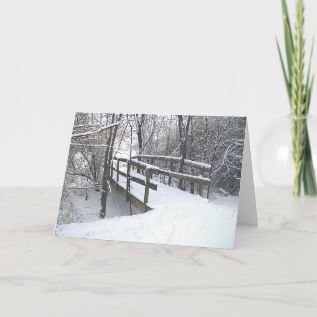 Cartão De Festividades Winter Snow Covered Bridge Christmas Card (Frente)