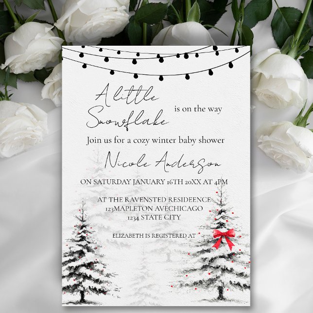 Cartão De Festividades Winter Snowflake Baby Shower Invitation  (Winter Snowflake Baby Shower Invitation #pinetreeinvitation #babyshowerholiday #babyshowerchristmas)