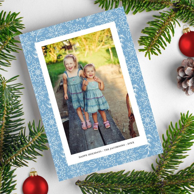 Cartão De Festividades Winter Snowflake Doodles, Photo Collage, Happy  (Criador carregado)