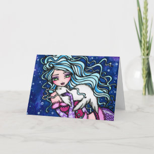 Cartão De Festividades Winter Snowflake Seal Mermaid Fantasy Art Card