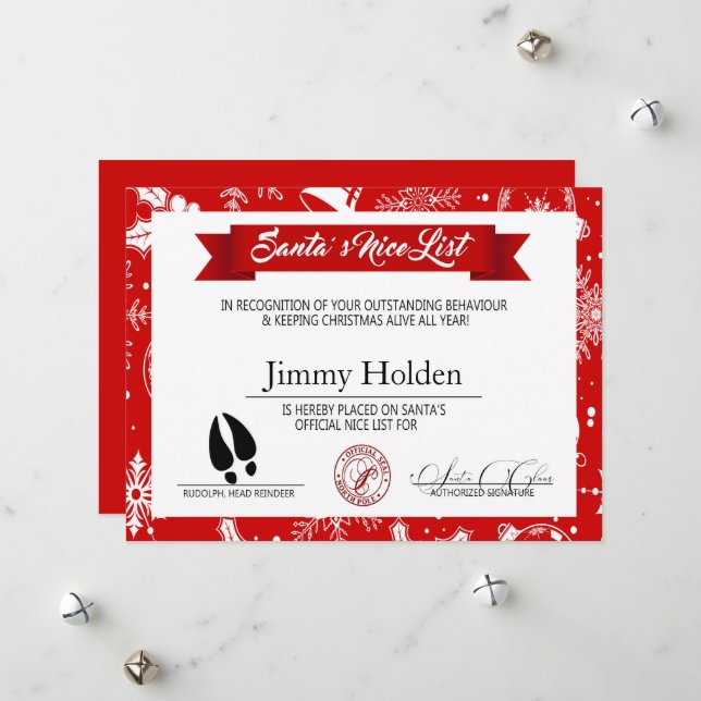 Cartão De Festividades Winter Snowflakes Santa's Nice List (Frente/Verso In Situ)
