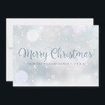 Cartão De Festividades Winter Snowflakes Script Feliz Natal<br><div class="desc">Roteiro elegante Cartão de Natal Merry com queda de flocos de neve de inverno em fundo de neve. Personalize adicionando seu nome de família e ano. Você pode adicionar uma mensagem sazonal no reverso ou se preferir deixá-la vazio simplesmente exclua o texto. Projetado por Thisnotme©</div>