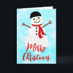 Cartão De Festividades Winter Snowman Felry Christmas<br><div class="desc">Um cartão festivo e divertido que ilustra um boneco de neve vestindo um chapéu de inverno,  rodeado por flocos de neve com as palavras Feliz Natal,  por baixo. O dentro diz,  "Desejando-lhe um feriado cheio de alegria e amor."</div>
