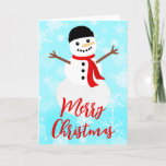 Cartão De Festividades Winter Snowman Felry Christmas<br><div class="desc">Um cartão festivo e divertido que ilustra um boneco de neve vestindo um chapéu de inverno,  rodeado por flocos de neve com as palavras Feliz Natal,  por baixo. O dentro diz,  "Desejando-lhe um feriado cheio de alegria e amor."</div>