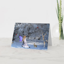 Cartão De Festividades Winter Solstice Faerie with Animals in the Snow