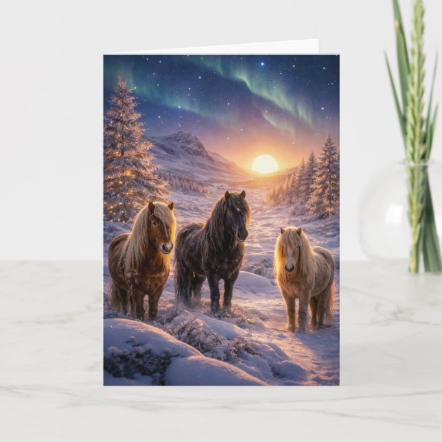 Cartão De Festividades Winter Solstice Magic with Icelandic Horses (Frente)