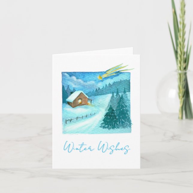 Cartão De Festividades Winter Star Over A Quiet Cabin Christmas Card (Frente)