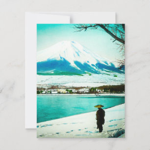 Cartão De Festividades Winter Stroll Baixo do Monte Fuji 富 士 山 Vintage Ja
