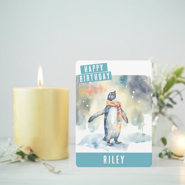 Cartão De Festividades Winter vibes Penguin Birthday Card (Criador carregado)