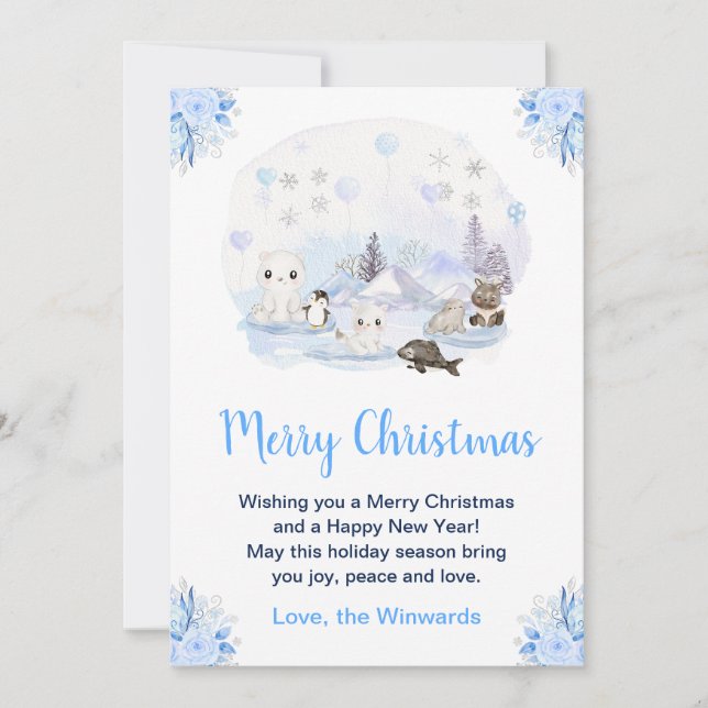 Cartão De Festividades Winter Wonderland Arctic Animals Merry Christmas (Frente)