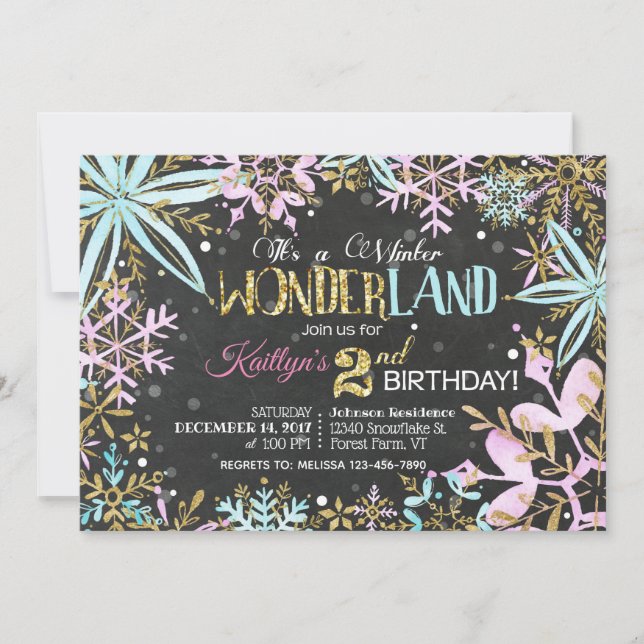 Cartão De Festividades Winter Wonderland Snowflakes Sparkle Birthday (Frente)