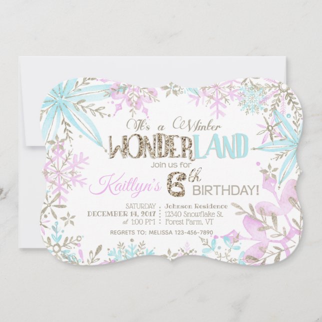 Cartão De Festividades Winter Wonderland Snowflakes Sparkle Birthday (Frente)