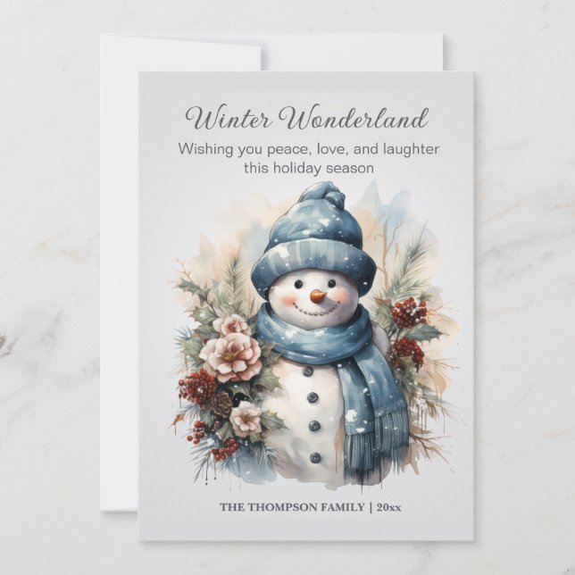 Cartão De Festividades Winter Wonderland Snowman Dusty Blue (Frente)