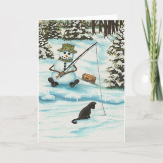 Cartão De Festividades Winter Wonders Snowman foi pescar em Bihrle