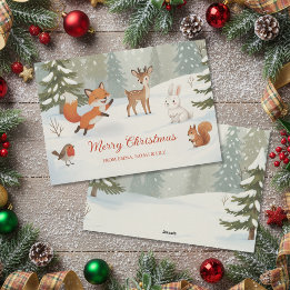 Cartão De Festividades Winter Woodland Merry Christmas Forest Animals