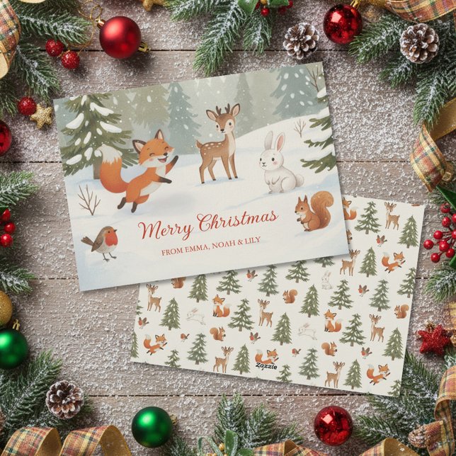 Cartão De Festividades Winter Woodland Merry Christmas Forest Animals (Criador carregado)
