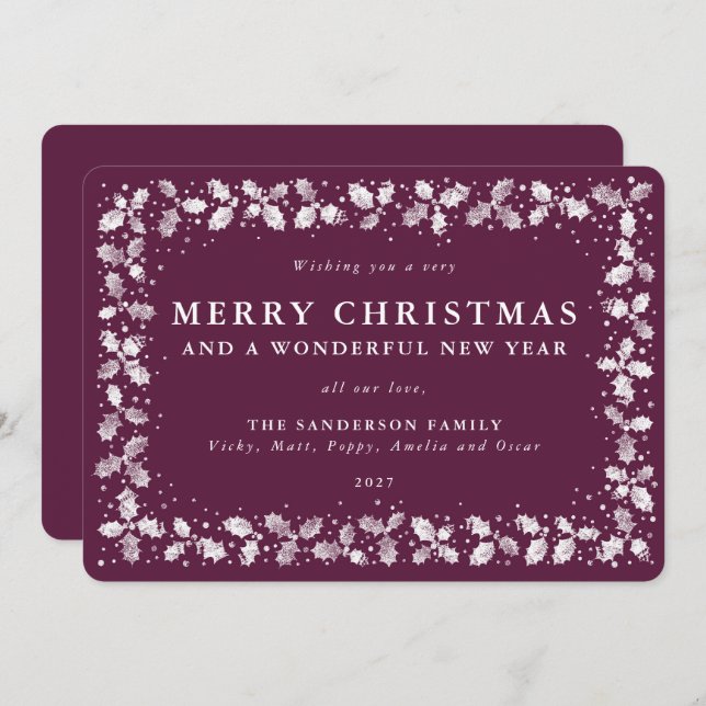 Cartão De Festividades Winterberry Holly Deixa a borda plana sem foto (Frente/Verso)