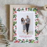 Cartão De Festividades Winterberry Watercolor Foto de Natal Merry<br><div class="desc">Feliz Natal! Envie cartões de natal quentes para sua família e amigos com este cartão de Natal personalizável. Ele apresenta um padrão de aquarela de winterberry. Personalize este cartão fotográfico de Natal adicionando os seus detalhes. Este cartão natalino de aquarela está disponível em vários estoques de cartolina.</div>