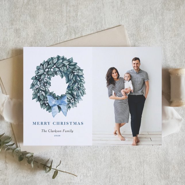 Cartão De Festividades Winterbery White Winterbery Wreath, Watercolor Fot (Criador carregado)