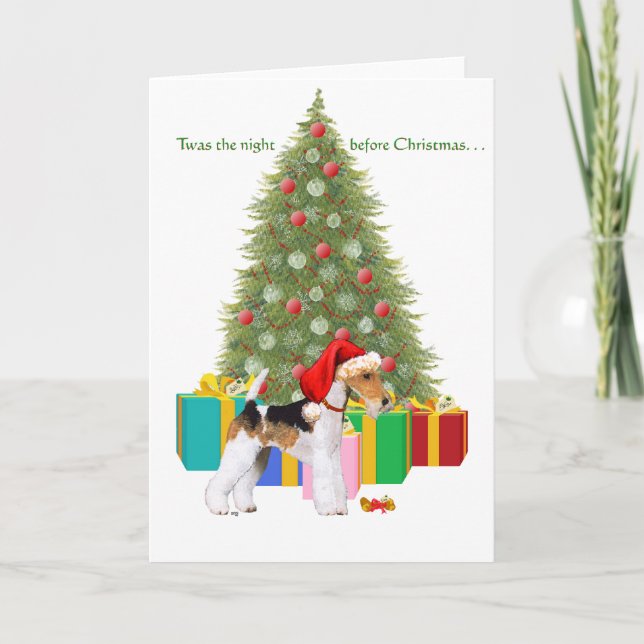 Cartão De Festividades Wire Fox Terrier Natal (Frente)