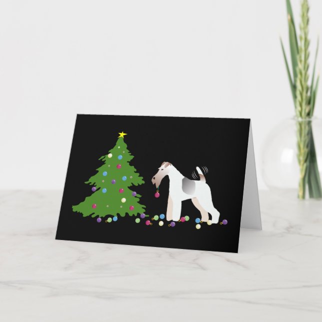 Cartão De Festividades Wire Fox Terrier Silhouette Christmas Design (Frente)